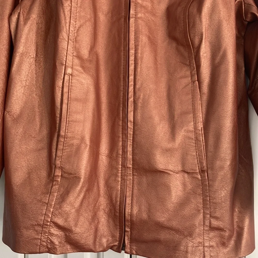 Vintage Jessica London Metallic 100% Leather‎ Zip Up Jacket Size 14 Plus Size